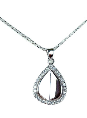 电镀白金项链镶锆石水滴形银吊坠