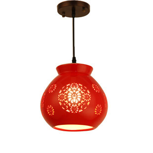 中式红灯笼阳台灯过道玄关红色吊灯中式陶瓷乔迁阳台红灯笼吊灯