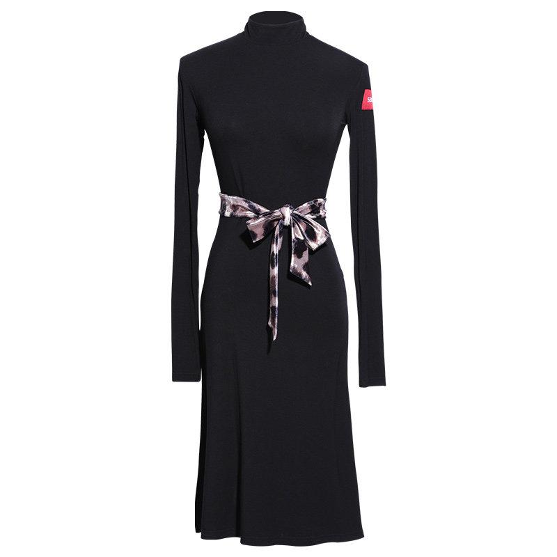 尚芭菲 拉丁舞裙练功服女成人秋冬舞蹈连衣裙套装长袖训练服L9397