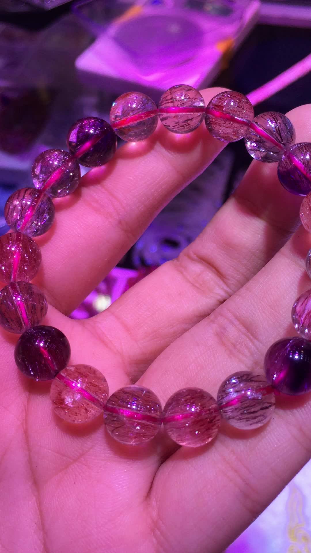 Wholesale Semi Precious Super 7 Quartz Natural Purple Rutilated Quartz Crystal Bracelet For