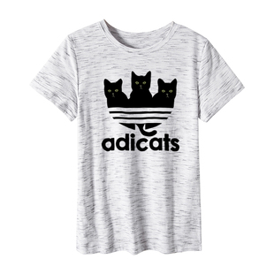 欧美女装adicats Women T-shirt 恶搞狗狗宽松大码纯棉短袖T恤女