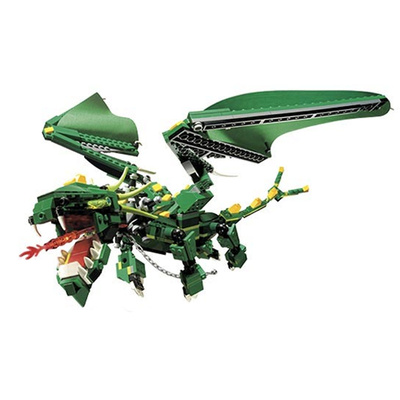 得高创意百变喷火龙绿色积木玩具