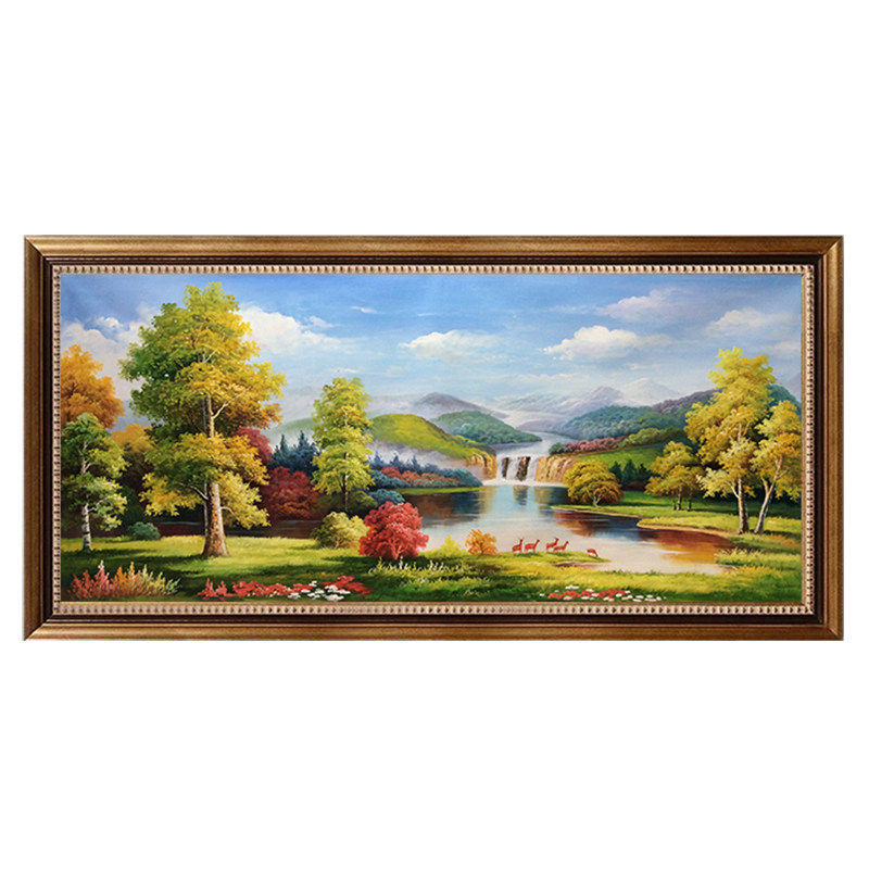 欧式风手绘背景墙小鹿客厅装饰画