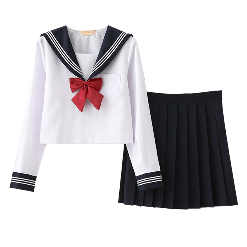 JK制服学院风套装少女日系甜美高中学生夏季长袖软妹水手服百褶裙