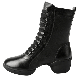 卡路奇秋冬加棉新款水兵广场舞蹈靴女真皮软底成人增高爵士跳舞鞋