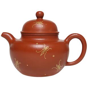 此时此刻宜兴紫砂壶茶壶纯手工描金朱泥掇球壶国工钱丽媛全手工制