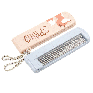 韩版折叠密齿梳带镜子随身便携小梳子多功能小清新插画时尚小头梳