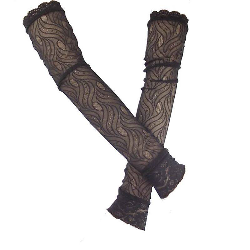 防晒手套女夏季防紫外线超薄蕾丝手臂套长款弹力婚纱假袖子冰丝袖