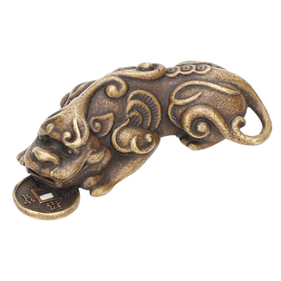 纯黄铜复古貔貅风水摆件 招财进宝吉祥天禄 迷你瑞兽铜钱小百解