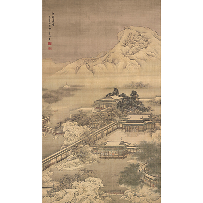 名画复制品袁江梁园飞雪设色山水园林画国画艺术微喷临摹装饰画