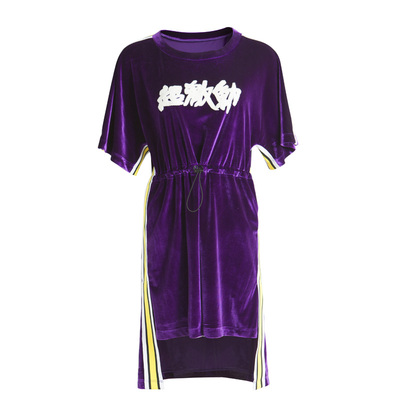 exciTING激动派1980复古中袖圆领高腰裙金丝绒连衣裙女原创设计款