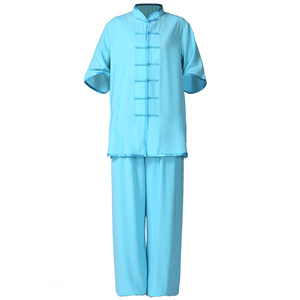 棉加丝太极服短袖女夏季男款棉麻练功服中老年亚麻中袖太极拳服装