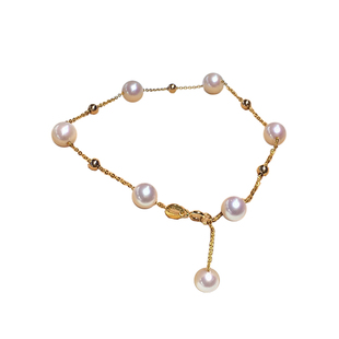 南珠阁 18K金AKOYA日本海水珍珠手链 脚链加延长链 日本海水珍珠