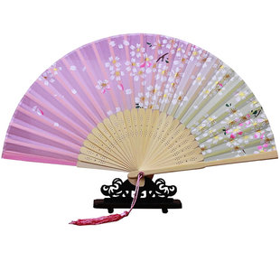 扇子古风折扇中国风古典女式布扇跳舞丝绸儿童粉色舞蹈扇女孩学生