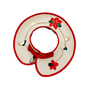 澳洲女童手工绣花草帽 宝宝大檐空顶帽 夏季出游遮阳可折叠凉帽子