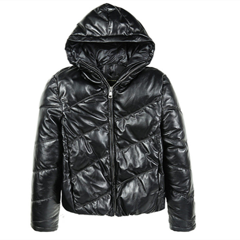 冬季连帽短款修身真皮羽绒服新品