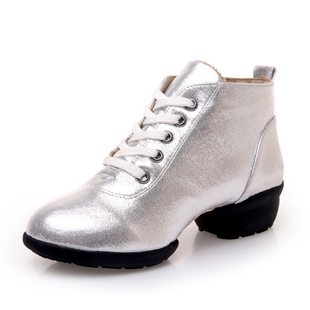 秋冬跳舞鞋女广场舞鞋真皮新款拉丁增高红舞鞋爵士现代舞蹈鞋软底