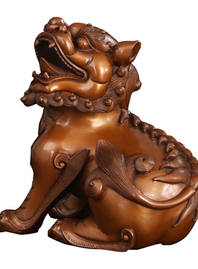 对狮紫铜家居风水装饰摆件