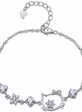 手链女纯银学生可爱猫