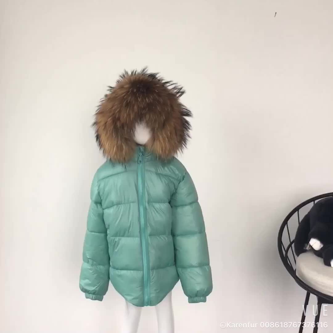 Winter Baby Puffer Jacket With Big Raccoon Fur Trim Kids Down Jacket ...