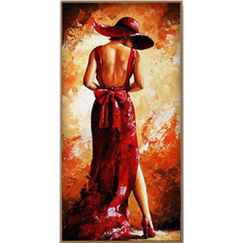 手工竖版欧式风人物美女油画作品