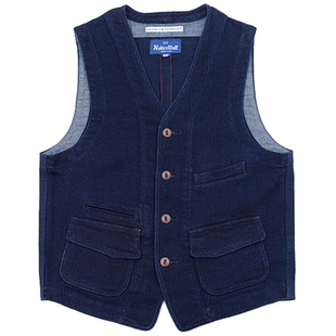 NATIVEWELL 蓝染刺子编织工装马甲 复古美式NV-03