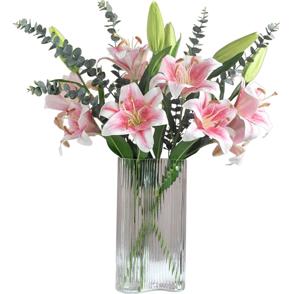 栀美家 百合花仿真花ins北欧花瓶套装 高端假花花束客厅摆件