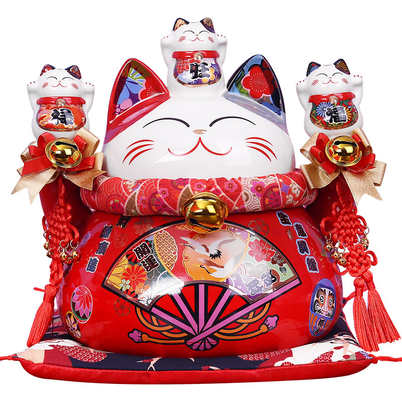 招财猫摆件 开业礼品店铺家居装饰品喜庆红色陶瓷存钱储蓄罐创意