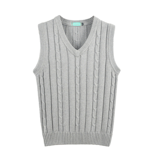 25秋冬全棉麻花毛衣背心马甲女v领绞花针织外穿无袖坎肩套头韩版
