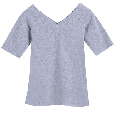 五分袖韩版露背纯棉女前后双V领