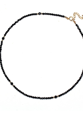 纯银锁骨韩黑尖晶石月光14k项链