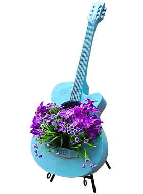 吉他艺术风花盆阳台造景庭院摆件