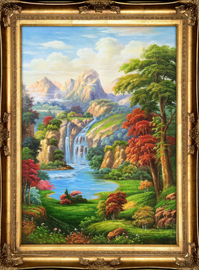 欧式纯手工油画古典山水风景玄关画现代简约挂画家居装饰画聚宝盆