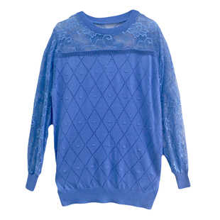 圆领蕾丝打底衫冰丝T恤长袖宽松百搭秋装新款薄针织衫女上衣潮