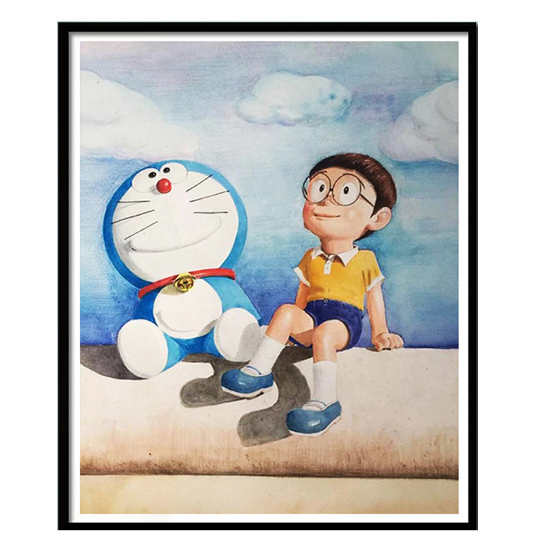 儿童房卡通机器猫哆啦a梦十字绣