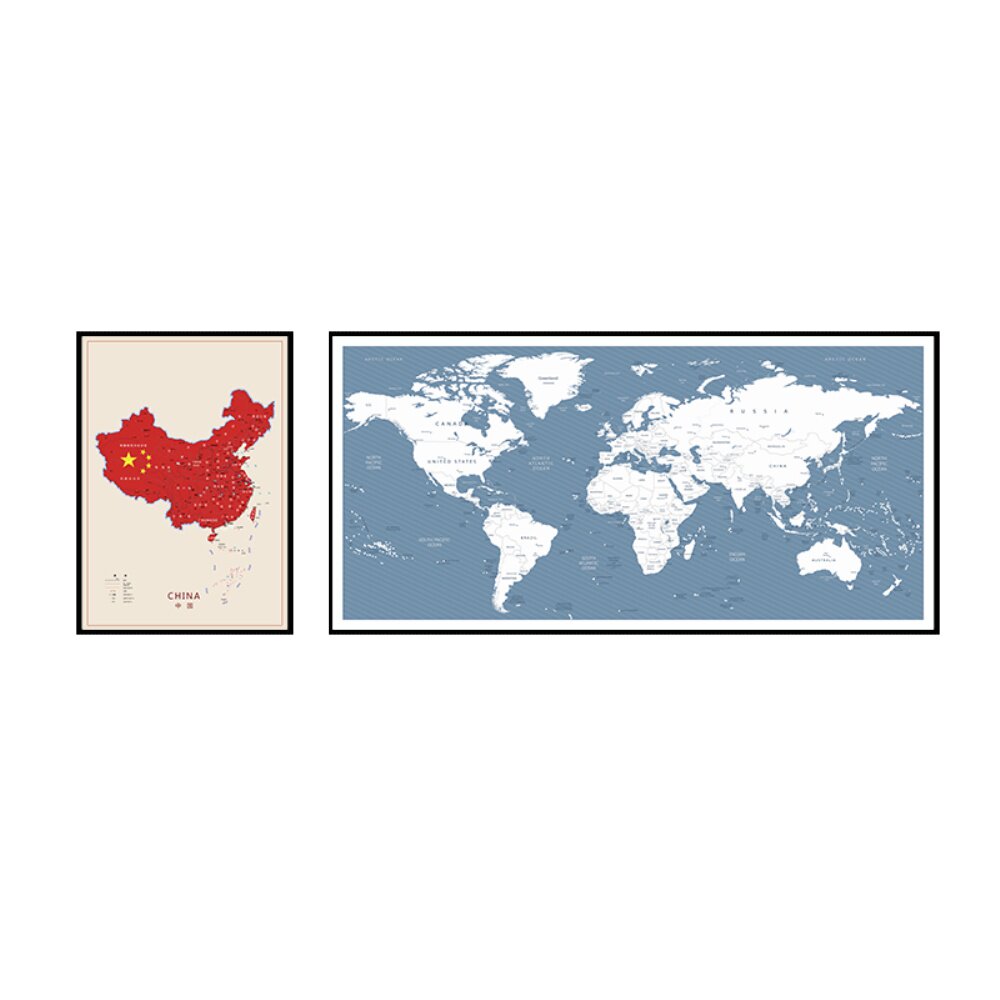世界地图装饰画客厅中英文中国