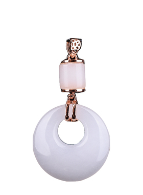 玉石匠新疆和田玉平安扣吊坠银镶嵌女士项链转运珠毛衣链玉吊坠