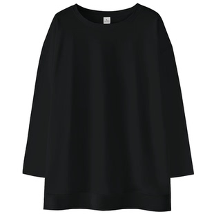 白体t恤女长袖宽松不规则下摆黑色打底衫中长款百搭显瘦上衣春季