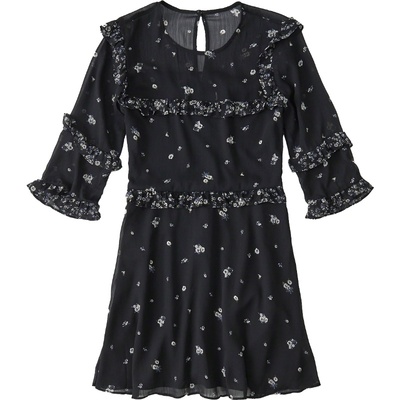 Abercrombie Fitch小鹿AF碎花雪纺连衣裙女夏红色中长款荷叶边仙