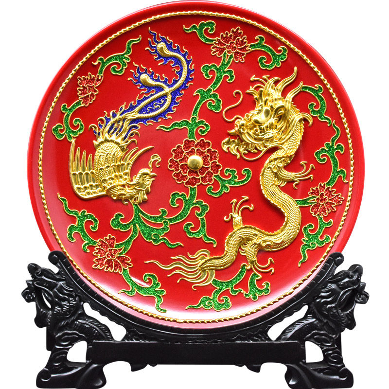 龙凤客厅摆件陶瓷漆线雕工艺品