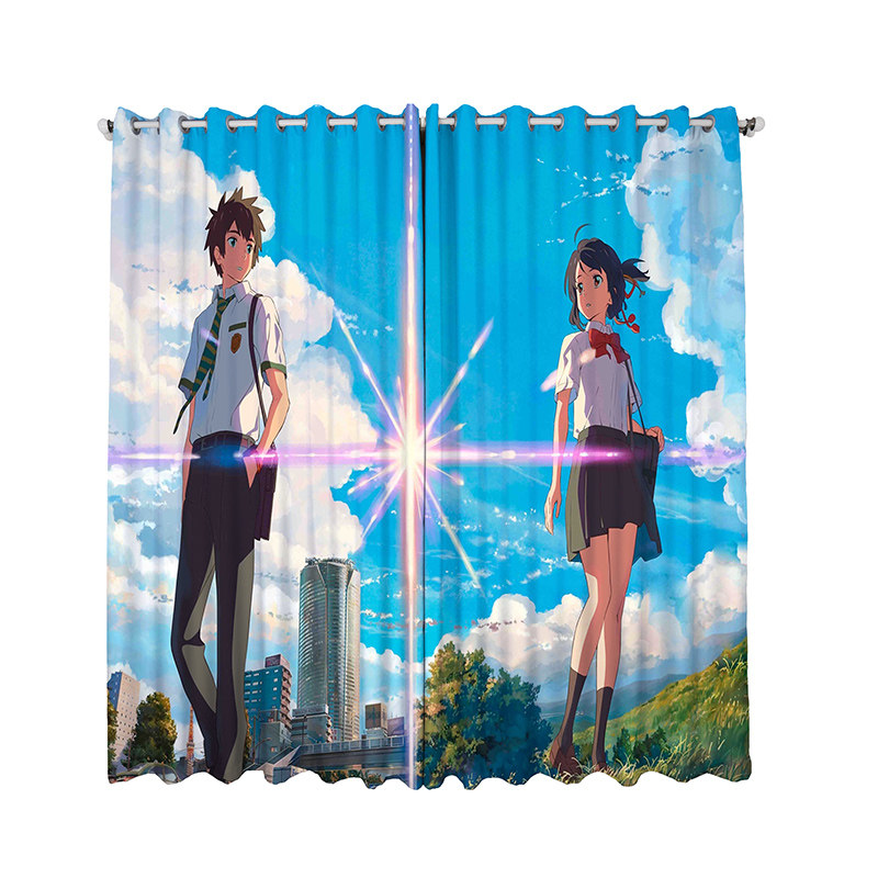 定制动漫二次元卡通游戏山水画国画油画主题儿童房窗帘遮光布短帘