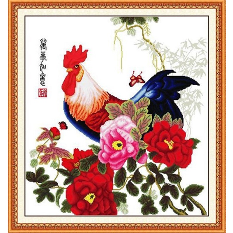 大公鸡十字绣万事如意吉祥图新款