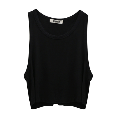 ins超火上衣欧美夏季款莫代尔短款工字背心女修身无袖T恤吊带T恤