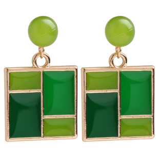 新款原创小众彩色滴釉几何纯色拼接方形时尚设计个性清新耳环女WF