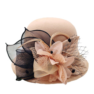 帽子女秋冬羊毛呢帽韩版时尚圆顶小礼帽优雅复古花朵渔夫帽时装帽