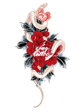 zingtattoo纹身贴纸蛇盘牡丹日式浮世绘男女花臂持久防水防汗