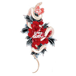 zingtattoo纹身贴纸蛇盘牡丹日式浮世绘男女花臂持久防水防汗