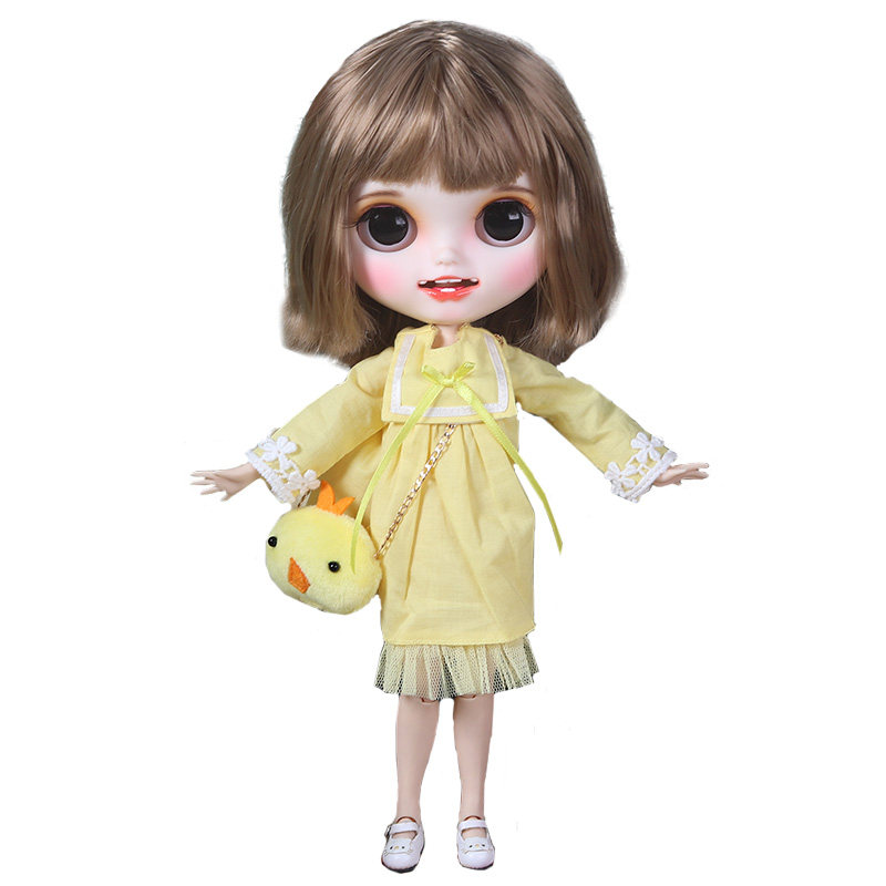 DBS Blythe小布娃娃新眼片衣服套装开嘴笑脸露牙改娃磨砂金色短发