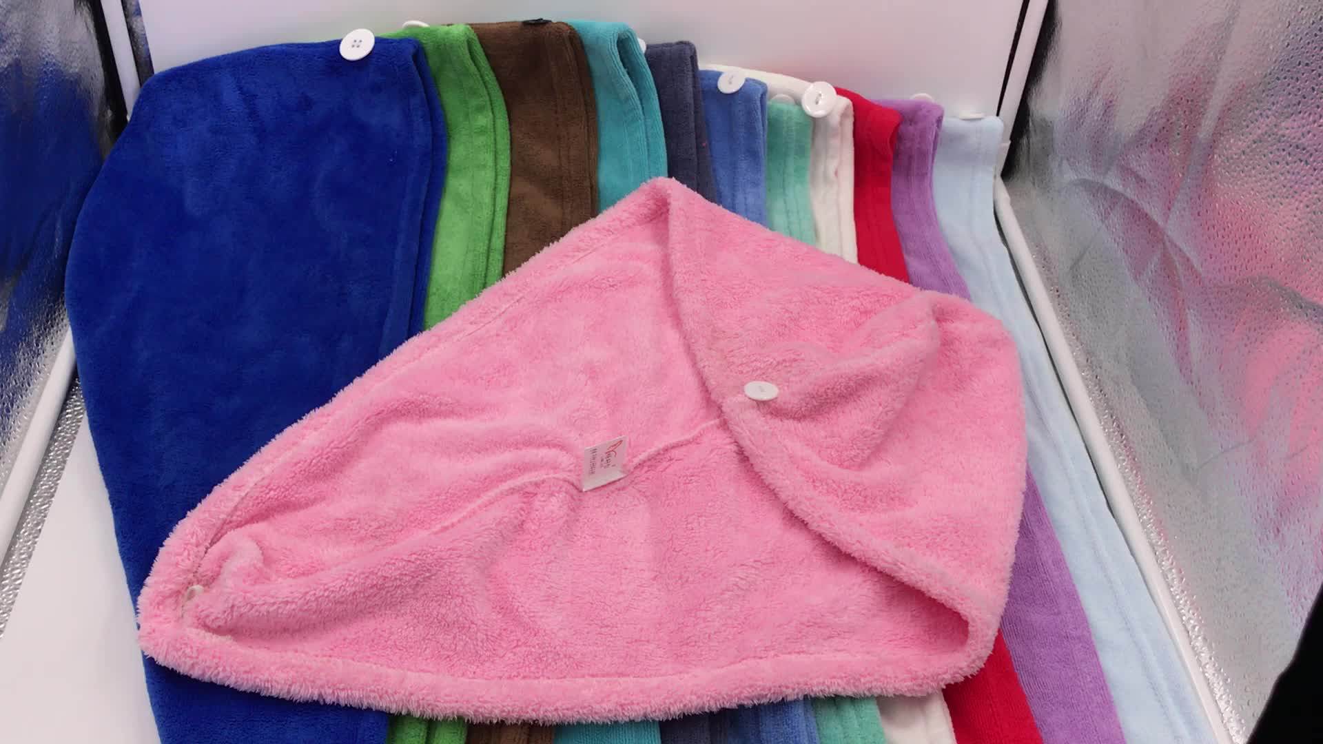 Quick Dry 25*65cm 300400gsm Microfiber Hair Drying Towel With Buttons