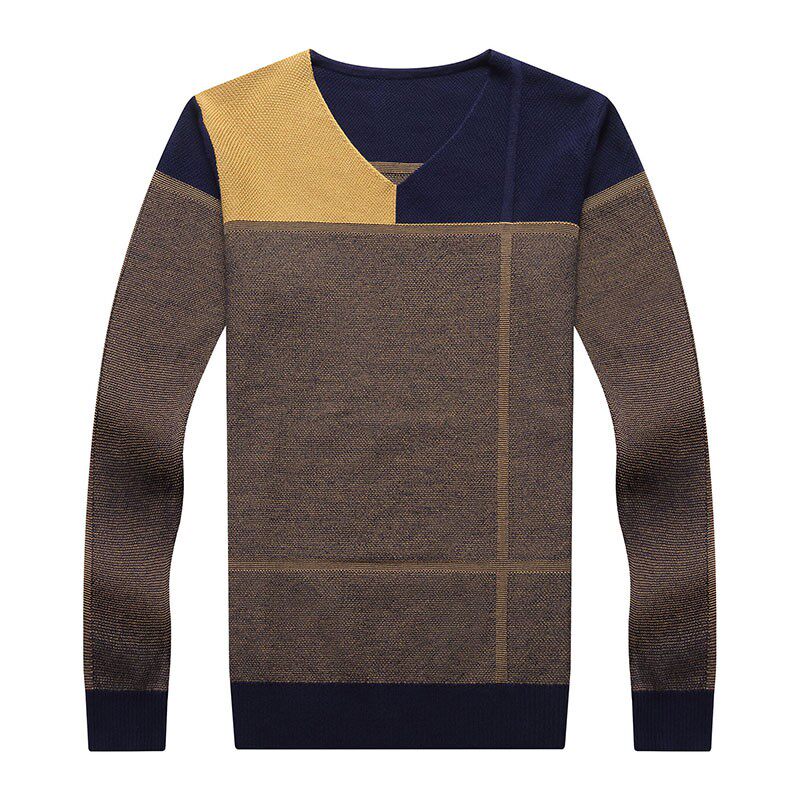 秋冬加绒加厚V领男士长袖T恤修身条纹打底针织小衫大码男装线衣潮